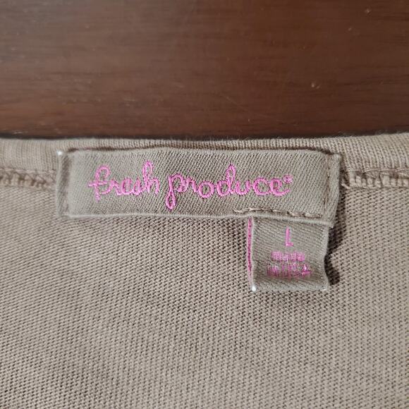 Fresh Produce Womens V-Neck Button 3/4 Sleeve Cardigan Size L Tan Cotton Neutral - Picture 6 of 10